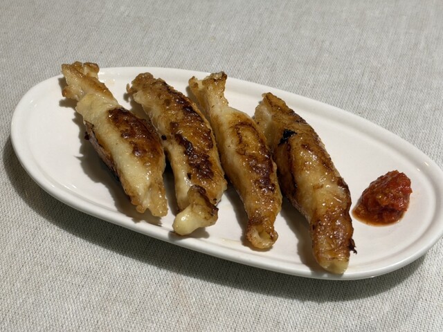Pan-fried gyoza at Hiroshimaya