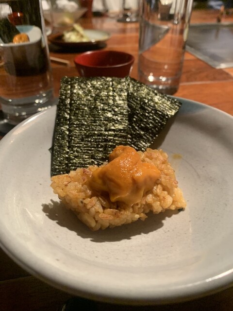 A plated dish with seaweed at Teppanyaki Takami
