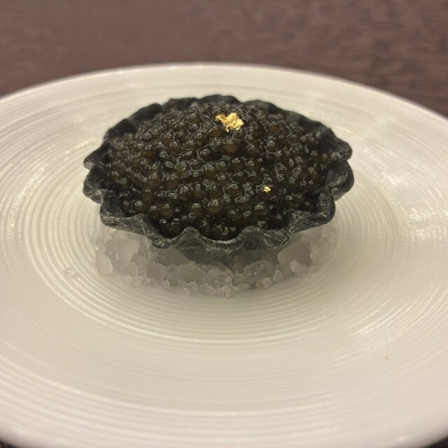 Caviar served on a chilled plate at Sumibi Teppanyaki Toki