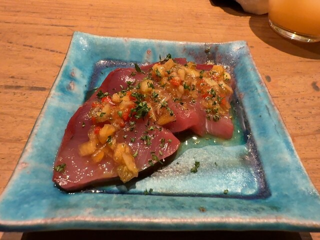A plated appetizer with garnish at Teppanyaki Jiro